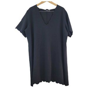 Boohoo Womens Size 22 Scallop Edge V Neck Black Shift Short Dress Tunic Stretch